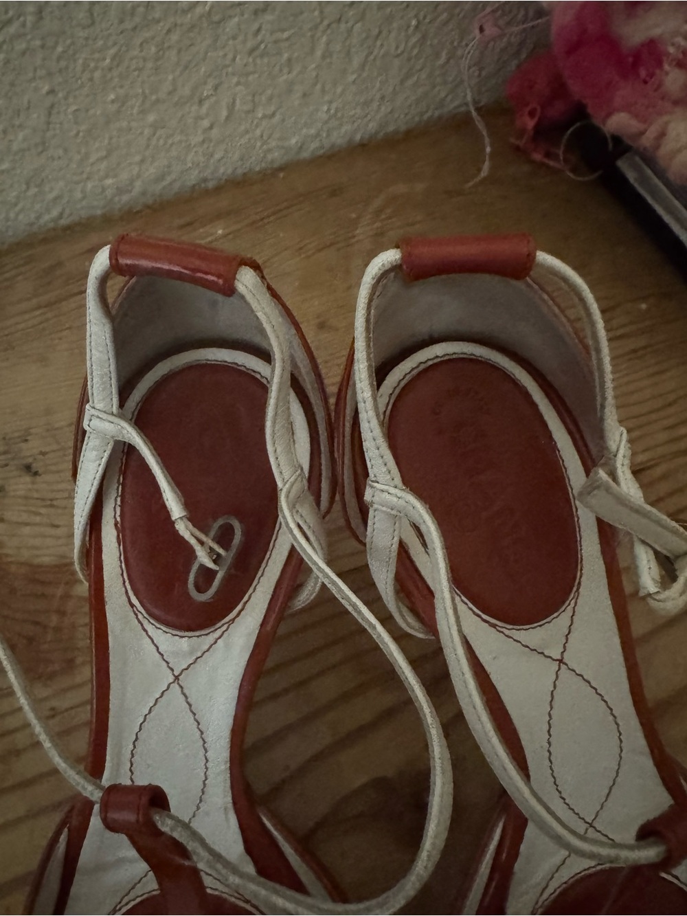 CHANEL Red and White Patent Peep-Toe Heels with CC Medallion - Picture 6 of 11